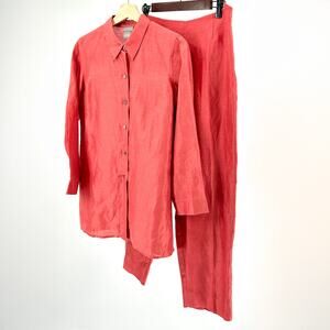 Sigrid Olsen Coral Pink Linen Silk Elegant Coordinated Two-Piece Pant Set